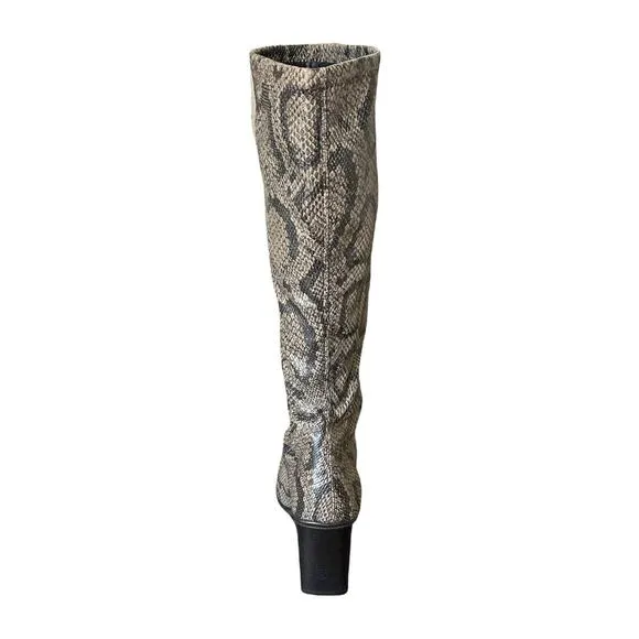 Paola Ferri Leather Snakeskin Knee High Boots. Womens Size 37 Square Toe Python