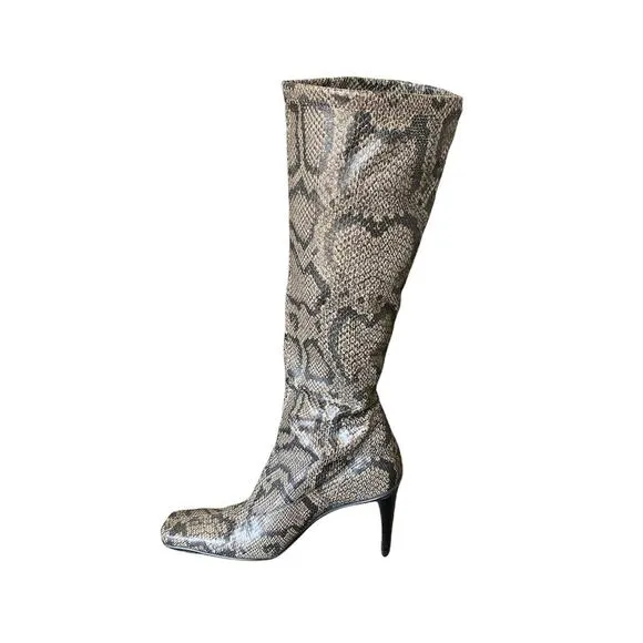 Paola Ferri Leather Snakeskin Knee High Boots. Womens Size 37 Square Toe Python