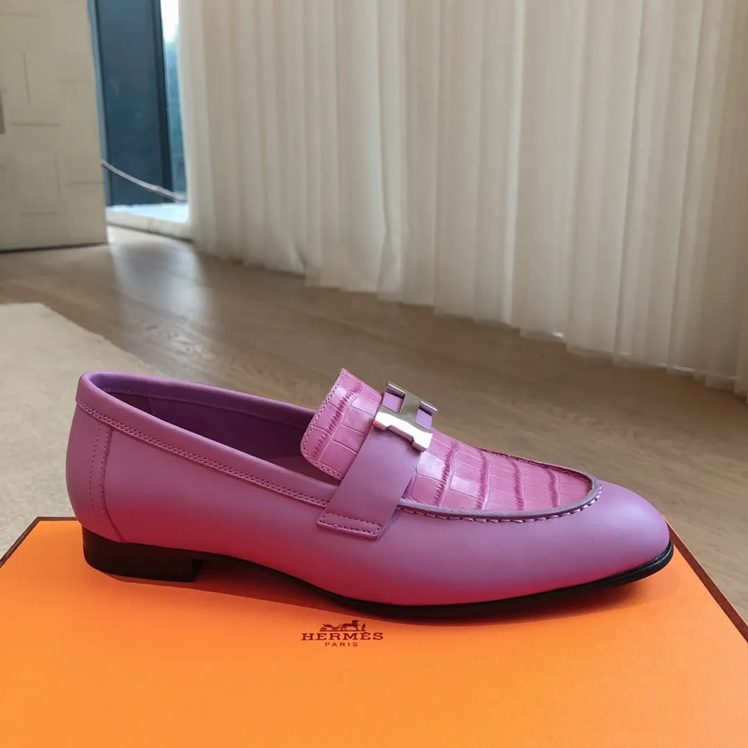Paris Loafer Crocodile Pattern Purple Calfskin With Silver Signature Buckle 734375