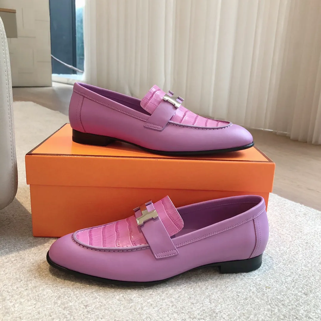 Paris Loafer Crocodile Pattern Purple Calfskin With Silver Signature Buckle 734375