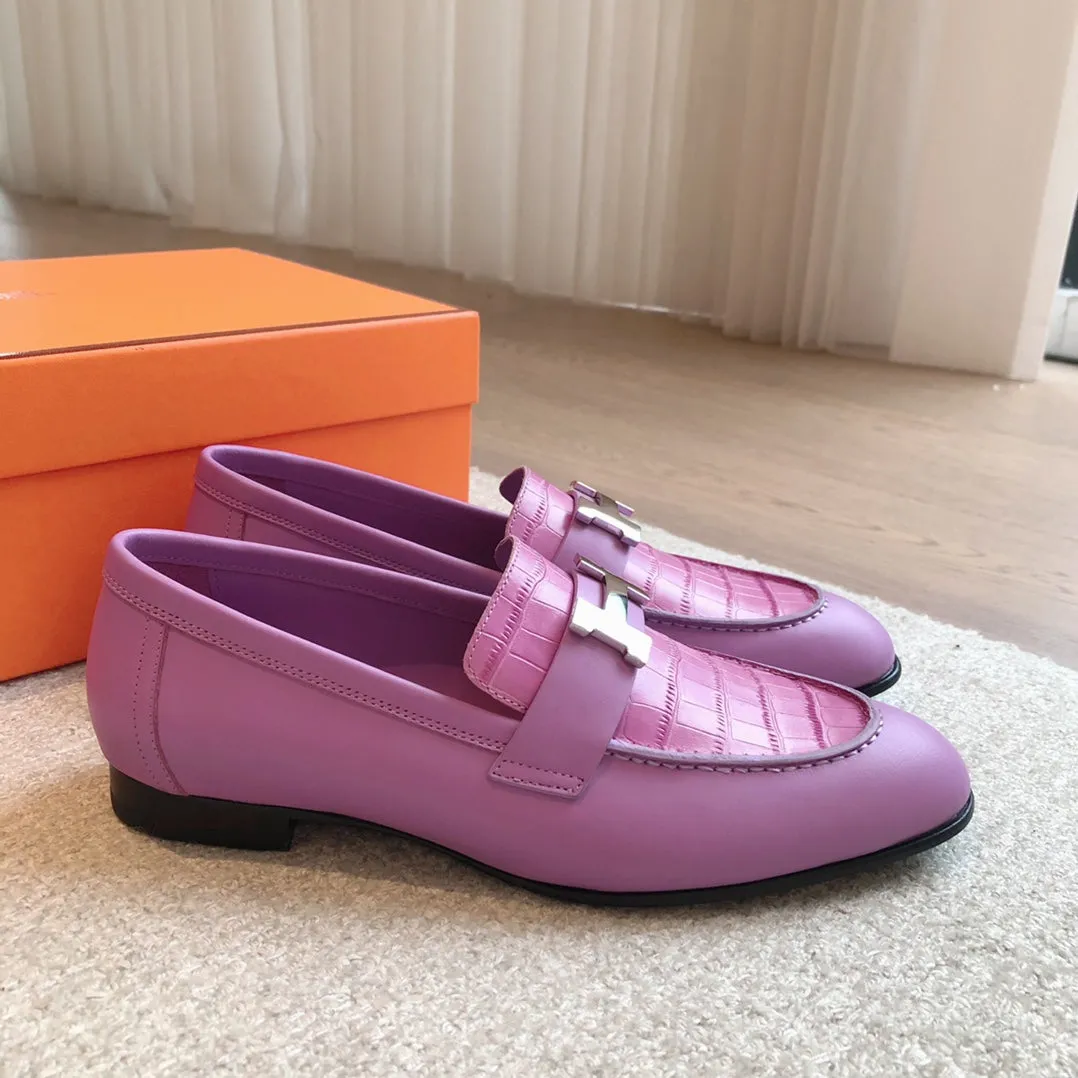 Paris Loafer Crocodile Pattern Purple Calfskin With Silver Signature Buckle 734375