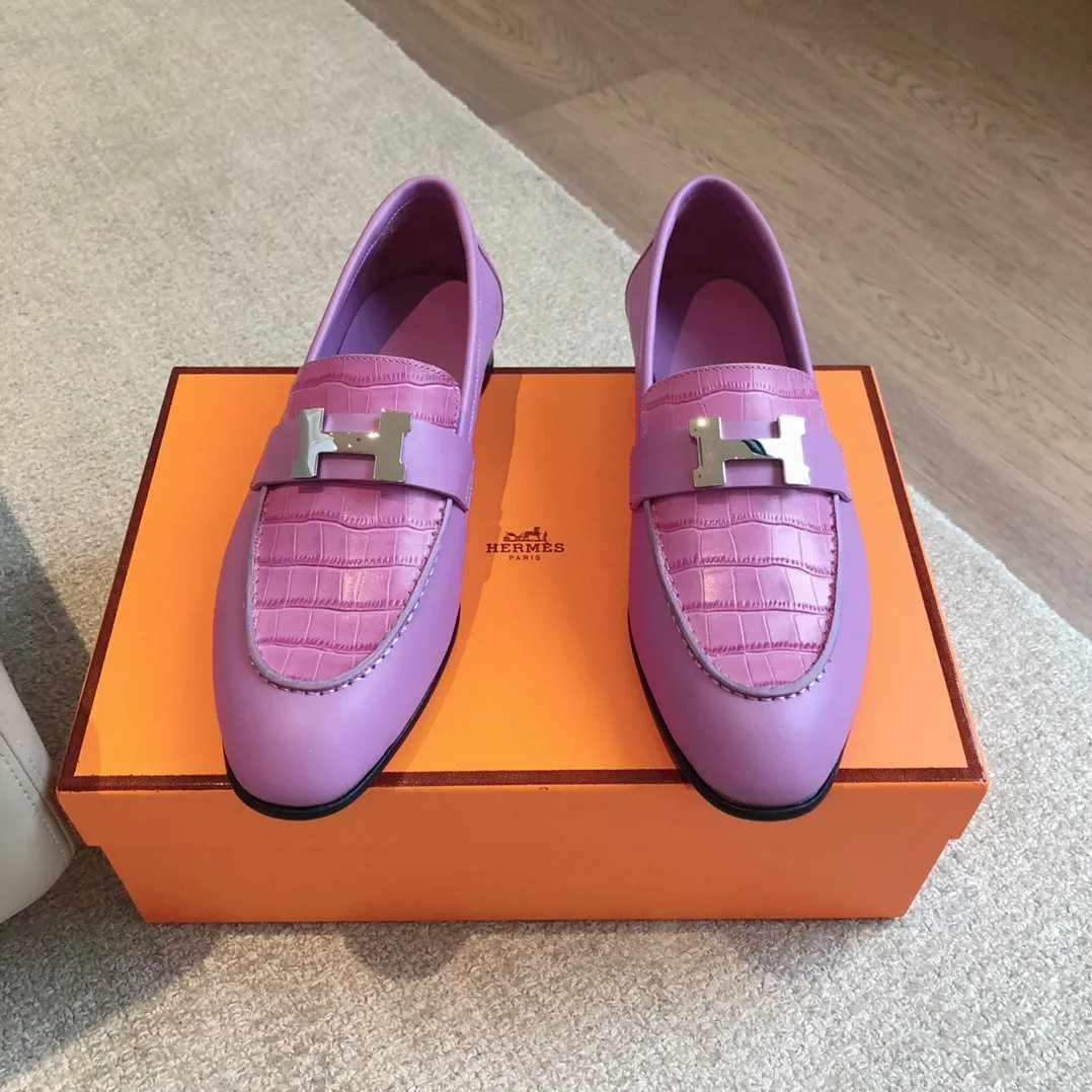 Paris Loafer Crocodile Pattern Purple Calfskin With Silver Signature Buckle 734375