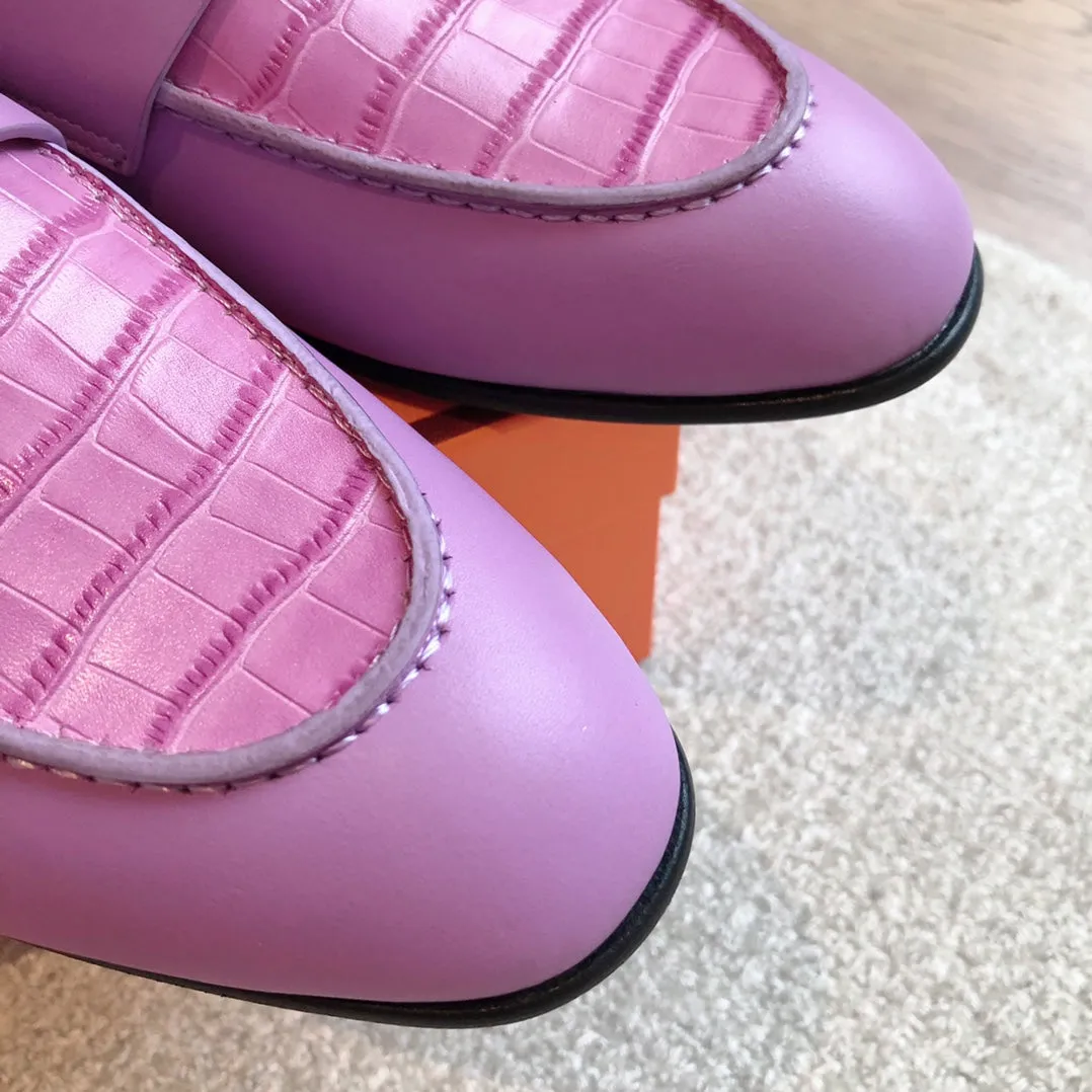 Paris Loafer Crocodile Pattern Purple Calfskin With Silver Signature Buckle 734375