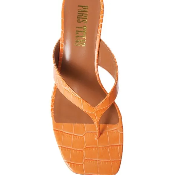 PARIS TEXAS Moc Croco Thong Sandals 45 Heel in Orange