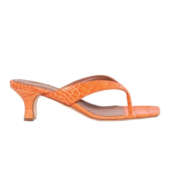 PARIS TEXAS Moc Croco Thong Sandals 45 Heel in Orange