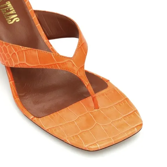 PARIS TEXAS Moc Croco Thong Sandals 45 Heel in Orange