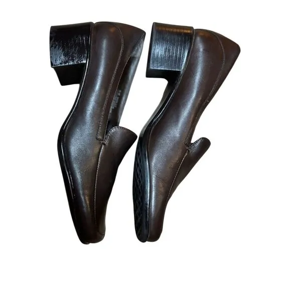 Partners , Women's Brown Leather Block Heel Loafers Size 6 Mule