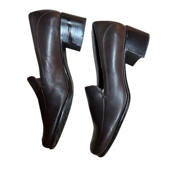 Partners , Women's Brown Leather Block Heel Loafers Size 6 Mule