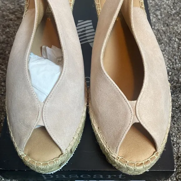 Paseart Espadrilles Slingback Wedge Sandal Pinkish Beige Suede Leather Sz 8 NIB