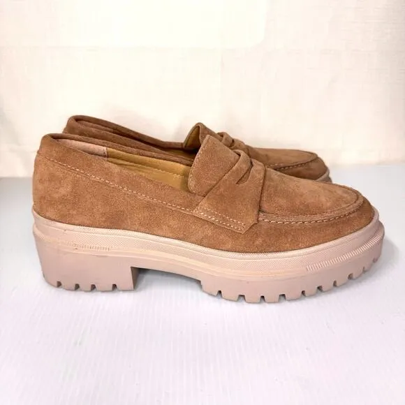 PATINA Zoe Chunky Loafers Women's Size 7.5 Tan Suede Leather Platform Lug Sole