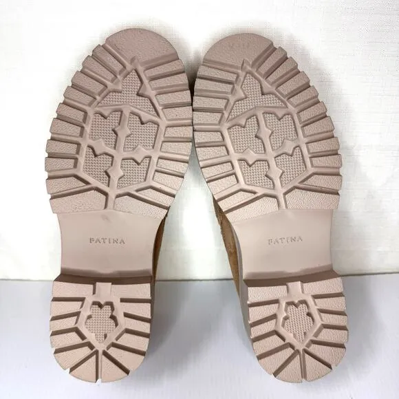 PATINA Zoe Chunky Loafers Women's Size 7.5 Tan Suede Leather Platform Lug Sole