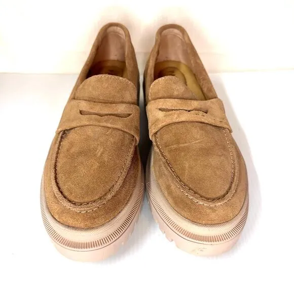 PATINA Zoe Chunky Loafers Women's Size 7.5 Tan Suede Leather Platform Lug Sole