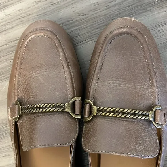 PATRICIA NASH FIA TAUPE LEATHER HORSE BIT LOAFERS 6