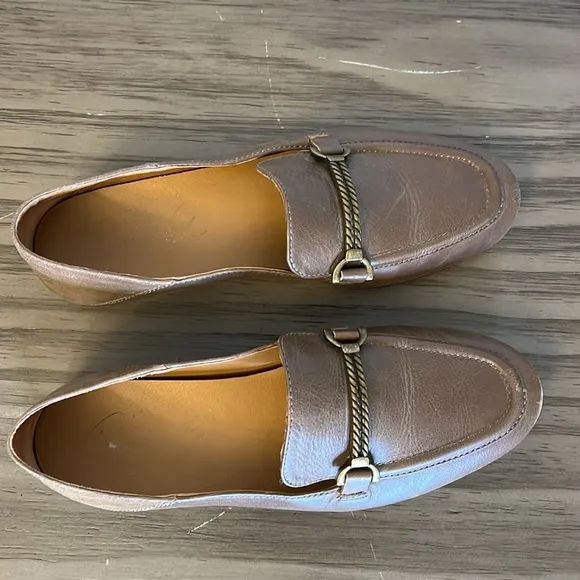 PATRICIA NASH FIA TAUPE LEATHER HORSE BIT LOAFERS 6