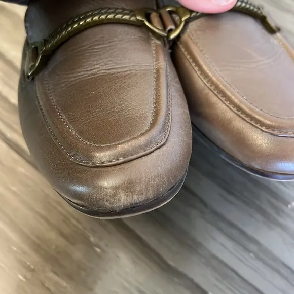PATRICIA NASH FIA TAUPE LEATHER HORSE BIT LOAFERS 6