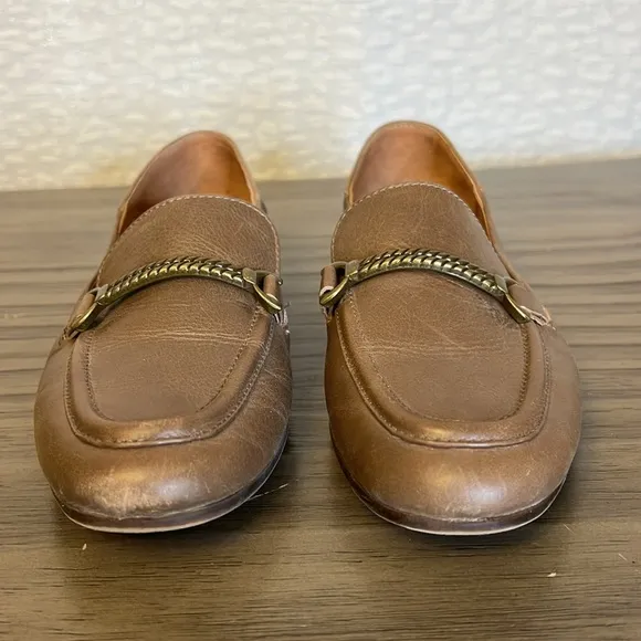 PATRICIA NASH FIA TAUPE LEATHER HORSE BIT LOAFERS 6