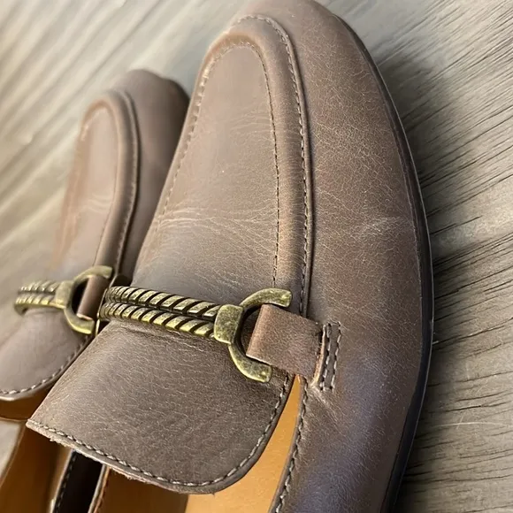 PATRICIA NASH FIA TAUPE LEATHER HORSE BIT LOAFERS 6