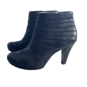Paul Green Black Leather Zip Up Stacked Heel Ankle Boot, 7.5, Made in Austria