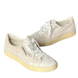 Paul Green Carla Sneaker Women US 7 Beige Gold Shimmer Leather Lace Up Zip Shoes