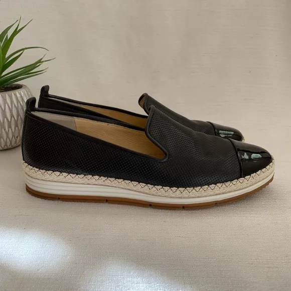 Paul Green Posh Black Perforated Leather Espadrille Loafer Flats UK6 US8.5