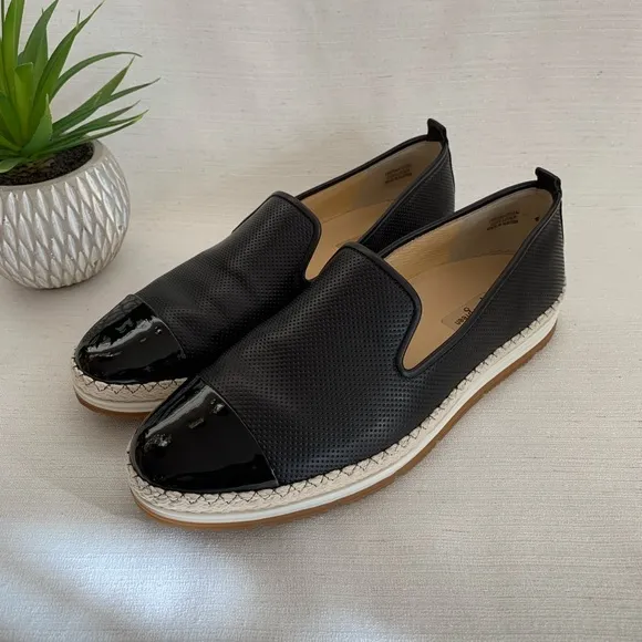 Paul Green Posh Black Perforated Leather Espadrille Loafer Flats UK6 US8.5