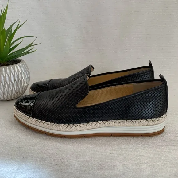 Paul Green Posh Black Perforated Leather Espadrille Loafer Flats UK6 US8.5