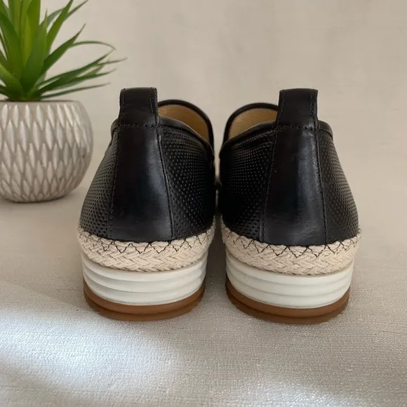 Paul Green Posh Black Perforated Leather Espadrille Loafer Flats UK6 US8.5