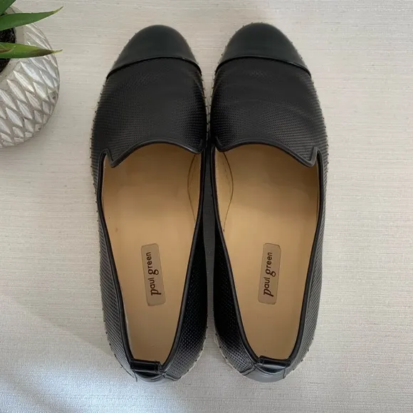 Paul Green Posh Black Perforated Leather Espadrille Loafer Flats UK6 US8.5