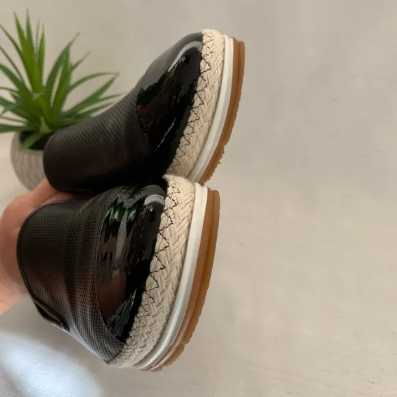 Paul Green Posh Black Perforated Leather Espadrille Loafer Flats UK6 US8.5