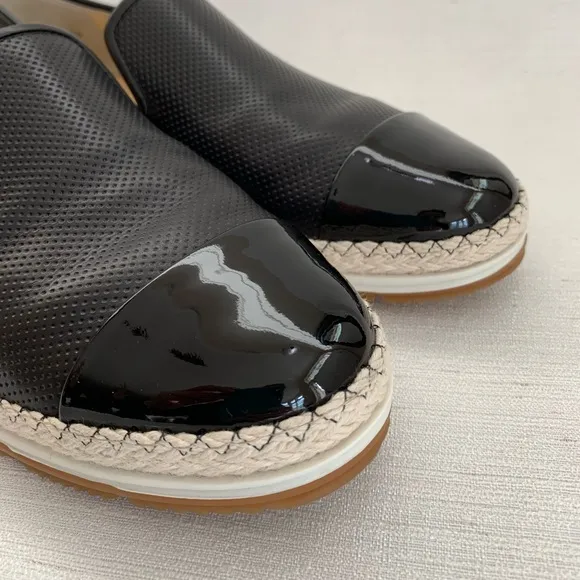 Paul Green Posh Black Perforated Leather Espadrille Loafer Flats UK6 US8.5