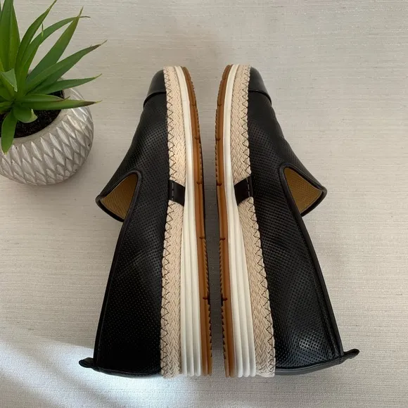 Paul Green Posh Black Perforated Leather Espadrille Loafer Flats UK6 US8.5