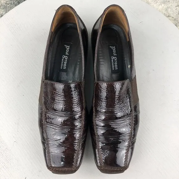 Paul Green Women's UK 4.5 (US 7.5) Sofia Brown Patent Leather Slip On Loafers