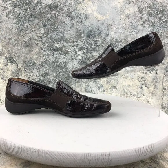 Paul Green Women's UK 4.5 (US 7.5) Sofia Brown Patent Leather Slip On Loafers