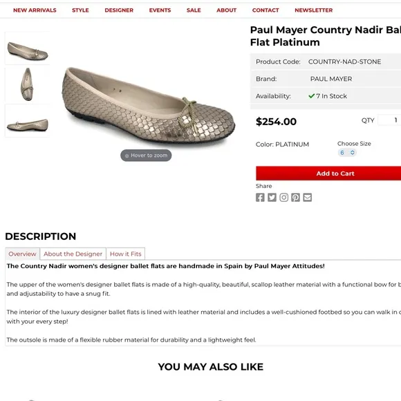 Paul Mayer Country Nadir Ballet Flat Grey Size 8B