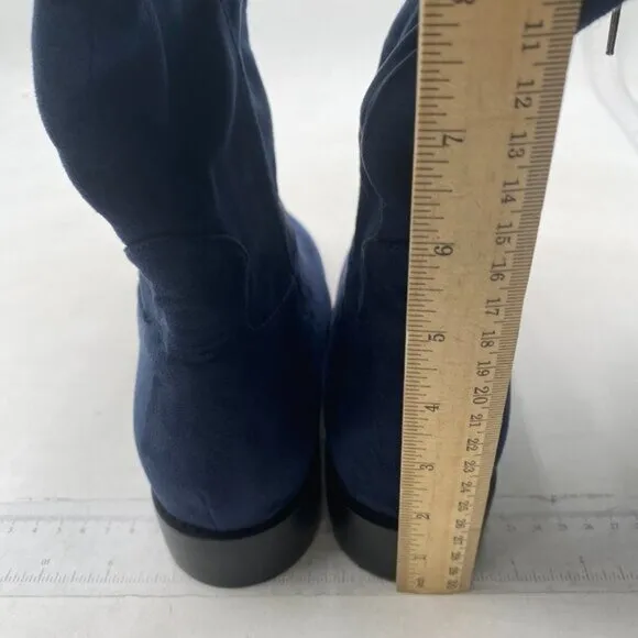 Pazzion Womens Almond Toe Knee High Boots with Partial Zippers Stretchy Blue
