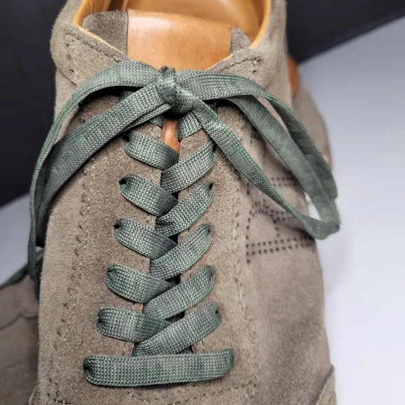 Pedro del Hierro Mens 10 Sage Green Icon Suede Sneakers Leather Gorpcore