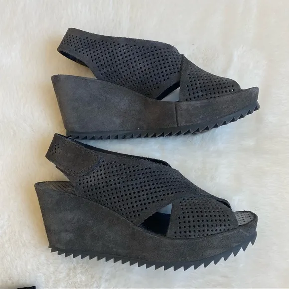 Pedro Garcia Black Frigg Wedge Perforated Slingback Sandals | Sz 5.5