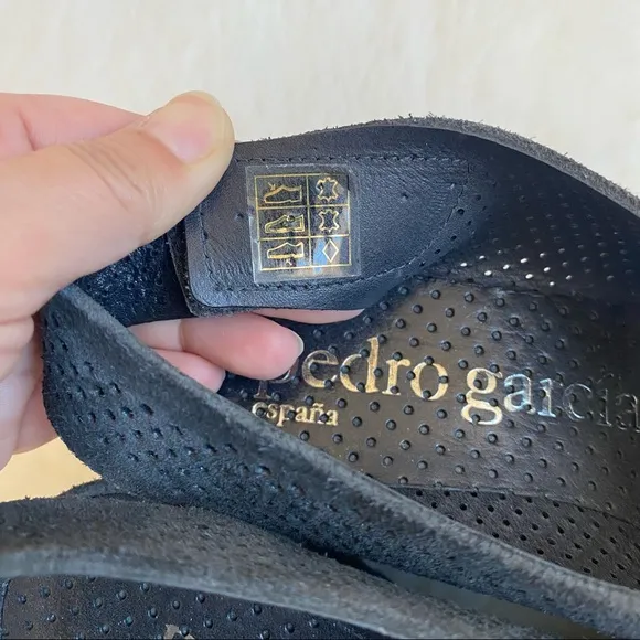 Pedro Garcia Black Frigg Wedge Perforated Slingback Sandals | Sz 5.5
