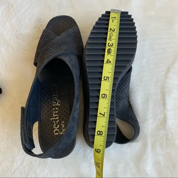 Pedro Garcia Black Frigg Wedge Perforated Slingback Sandals | Sz 5.5