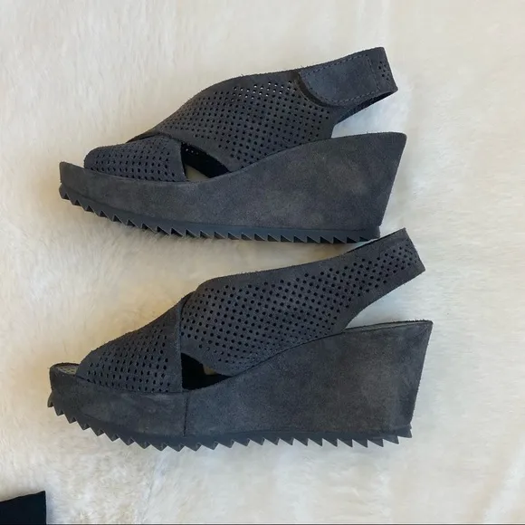 Pedro Garcia Black Frigg Wedge Perforated Slingback Sandals | Sz 5.5