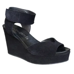 Pedro Garcia Black Suede Platform Wedge Sandals Size 9.5