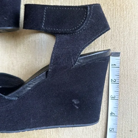 Pedro Garcia Black Suede Platform Wedge Sandals Size 9.5