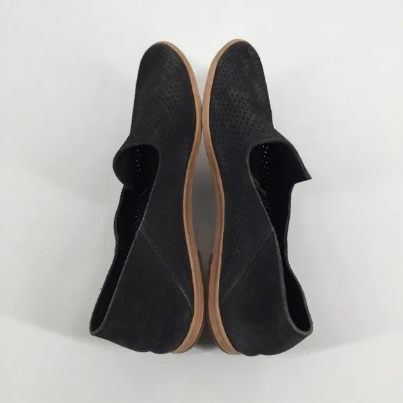 Pedro Garcia Yara Perforated Leather Loafers Size 39.5 Dark Gray Luxury Flats