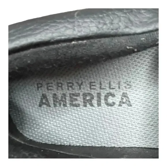 Perry Ellis America Black Leather‎ Loafers Slip On Shoes Men Size 8.5