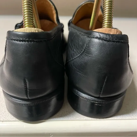 Peter Huber Black Leather Bit Loafer with Web Stripe in Red Green Mens 9 Italy