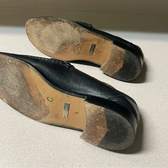 Peter Huber Black Leather Bit Loafer with Web Stripe in Red Green Mens 9 Italy