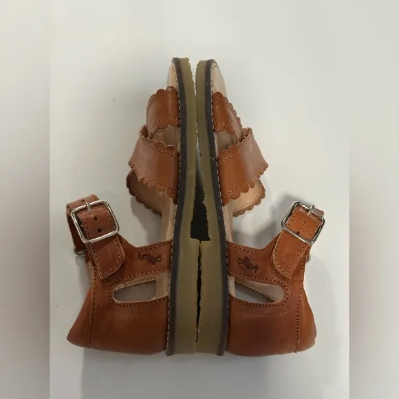 Petit Nord Little Girl’s Scalloped Leather Sandals Cognac Size EU 26