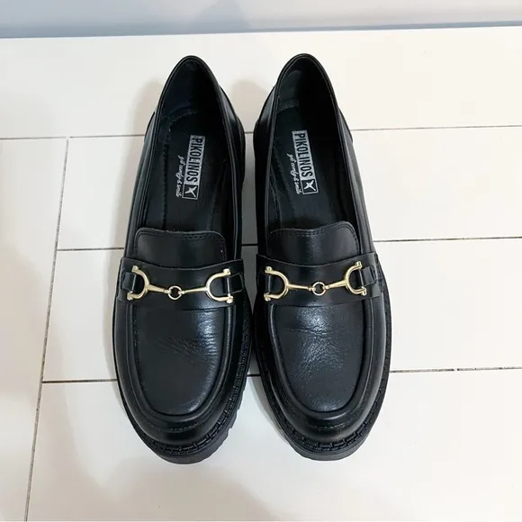 Pikolinos Aviles Chunky Lug Sole Platform Horse Bit Loafers Black Size 7