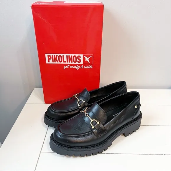 Pikolinos Aviles Chunky Lug Sole Platform Horse Bit Loafers Black Size 7