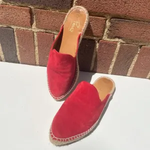 Pima2 Red Suede Espadrille Mules Size 9